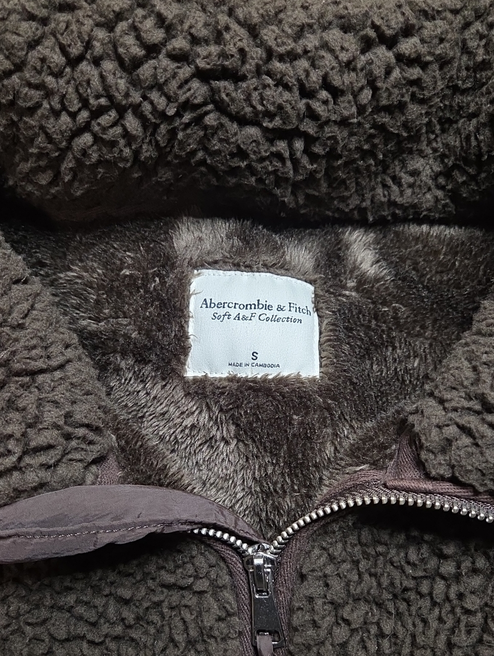 Abercrombie & Fitch Dark Brown Teddy Sherpa Cropped Jacket